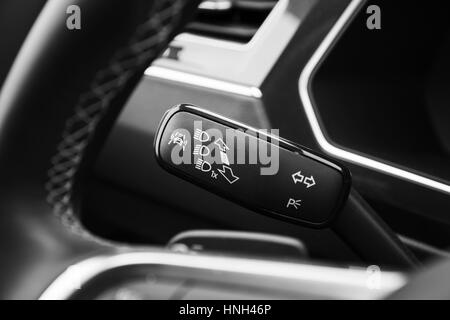 Headlights mode selector, modern car interior details Stock Photo