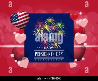 Presidents' Day. Greeting card or invitation. The inscription with the wishes of happiness. Celebratory fireworks. Stylized in flag colors. illustration Stock Vector