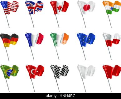 Various flags, 3d vector icon set Stock Vector