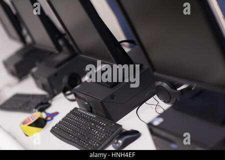 Computer Lab,Neatly placed rows of computer. Stock Photo