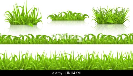 Spring grass seamless pattern and icons, 3d vector Stock Vector