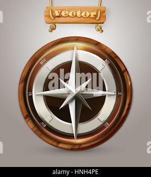 Old compass, 3d vector icon Stock Vector