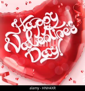 Happy Valentin Day. Red heart toy balloon 3d vector Stock Vector