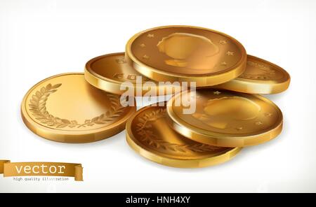 Golden coins. Money 3d vector icon Stock Vector