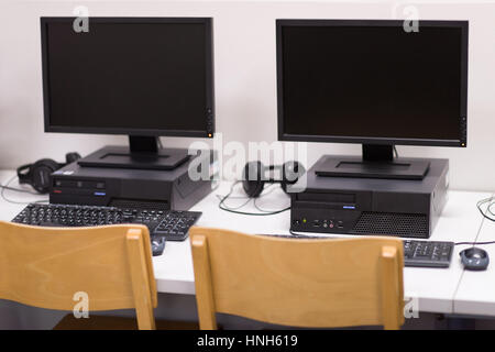 Computer Lab,Neatly placed rows of computer. Stock Photo