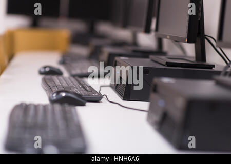 Computer Lab,Neatly placed rows of computer. Stock Photo