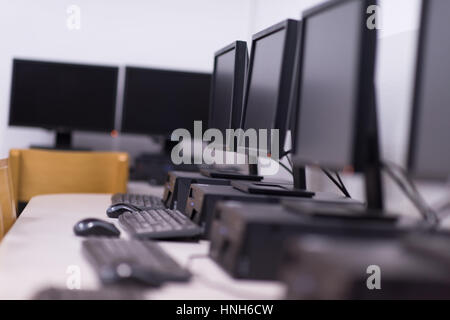 Computer Lab,Neatly placed rows of computer. Stock Photo