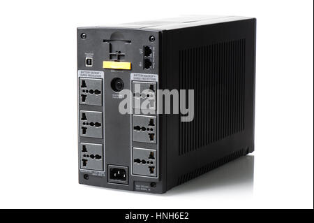 black UPS (Uninterruptible Power Supply) on white background Stock Photo