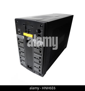 black UPS (Uninterruptible Power Supply) on white background Stock Photo