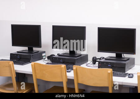Computer Lab,Neatly placed rows of computer. Stock Photo