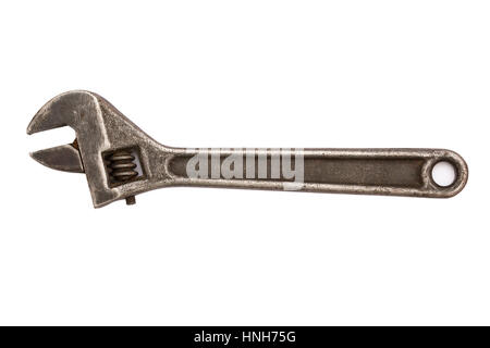 Old rusty wrench, isolated on white background Stock Photo