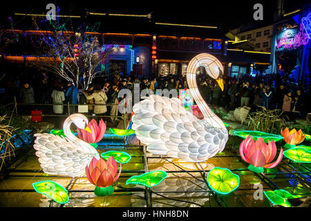 People enjoying the colorful lanterns on Nanjing Qinhuai Lantern Festival Stock Photo