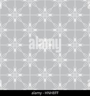 Seamless pattern. Classical geometrical texture with flowers and dotted line. Monochrome. Repeating geometrical shapes. Ovals, ellipses, dots. Backdro Stock Vector