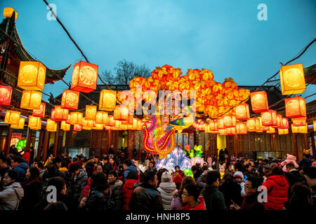 People enjoying the colorful lanterns on Nanjing Qinhuai Lantern Festival Stock Photo