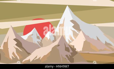 Minimal Abstract Mountain Landscape Sunset Scene - Vector Illustration Stock Vector