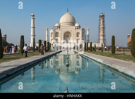 Taj Mahal with the reflecting pool, Agra, India Stock Photo