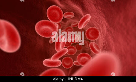 Blood cells in the vein. 3D illustration Stock Photo