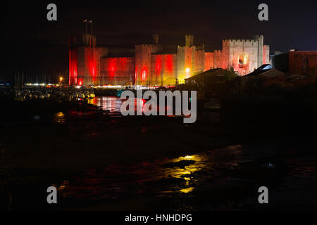 Caernarfon Castle at night, Stock Photo