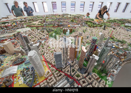 Frankfurt, Germany. 13th Feb, 2017. The building elements are of different materials for the new model of the city of Frankfurt, Germany, 13 February 2017. The 70 squaremetres large model of the Dutch artist Hermann Helle can be viewed in the Museum of History starting in October in Frankfurt. Photo: Boris Roessler/dpa/Alamy Live News Stock Photo