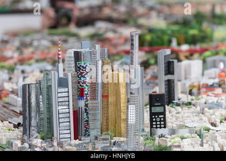 Frankfurt, Germany. 13th Feb, 2017. The building elements of the skyscrapers are made of different materials for the new model of the city of Frankfurt, Germany, 13 February 2017. The 70 squaremetres large model of the Dutch artist Hermann Helle can be viewed in the Museum of History starting in October in Frankfurt. Photo: Boris Roessler/dpa/Alamy Live News Stock Photo