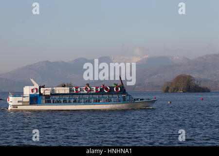 Cumbria, UK. 13th Feb, 2017. UK Weather. Lake Windermere cold sunny clear day with snow on the fells. Credit: Gordon Shoosmith/Alamy Live News Stock Photo