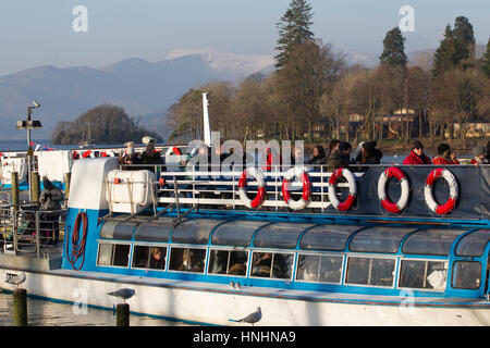 Cumbria, UK. 13th Feb, 2017. UK Weather. Lake Windermere cold sunny clear day with snow on the fells. Credit: Gordon Shoosmith/Alamy Live News Stock Photo