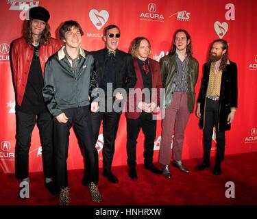 Los Angeles, CA, USA. 10th Feb, 2017. Cage The Elephant, Daniel Tichenor, Matt Shultz, Jared Champion, Brad Shultz, Matthan Minster, Nick Bockrath at arrivals for 2017 MusiCares Person of the Year Gala, Los Angeles Convention Center, Los Angeles, CA February 10, 2017. Credit: Priscilla Grant/Everett Collection/Alamy Live News Stock Photo