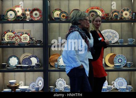 Frankfurt. 13th Feb, 2017. People visit the exhibition 'Ambiente', leading international trade fair for consumer goods, in Frankfurt, Germany, on Feb.13, 2017. The trade fair, at which more than 4,000 exhibitors from over 90 nations showcase their latest product ideas, is held from Feb.10 to Feb. 14. Credit: Luo Huanhuan/Xinhua/Alamy Live News Stock Photo