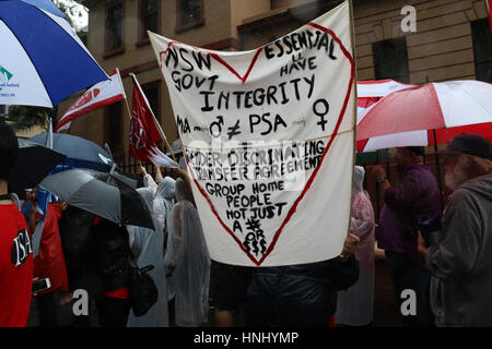 Sydney, Australia. 14 February 2017. The Public Service Association of NSW (PSA) held a rally in Martin Place before marching up to the NSW Parliament building just around the corner. The PSA had directed its members in disability services across NSW to strike for 24 hours in protest against privatisation of all disability services. The NSW government plans to transfer all services by 30 June 2018. Credit: Richard Milnes/Alamy Live News Stock Photo