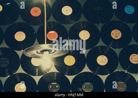 Retro Vinyl Discs On Wall Stock Photo