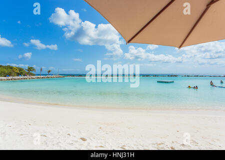 Flamingo beach at Aruba. Renaissance Aruba Private Island Stock Photo