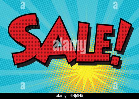 sale comic book lettering. Vintage pop art retro vector Stock Vector