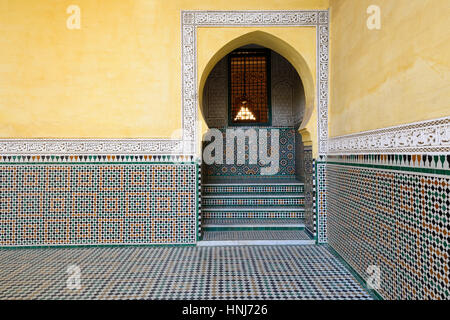 MEKNES, MOROCCO - NOVEMBER 28:   The interior of the tomb Moulay Ismail Mausoleum. Meknes on November 28, 2015 Stock Photo