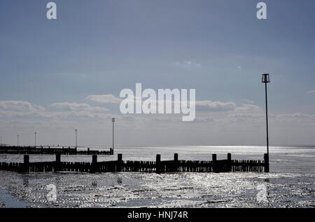 Low tide beach landscape at Heacham on the Norfolk coast. Stock Photo