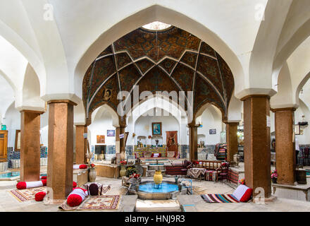 KASHAN, IRAN - APRIL 30, 2015: traditional Tea House 'Khan', ancient Hamam in the old Bazar of Kashan Stock Photo