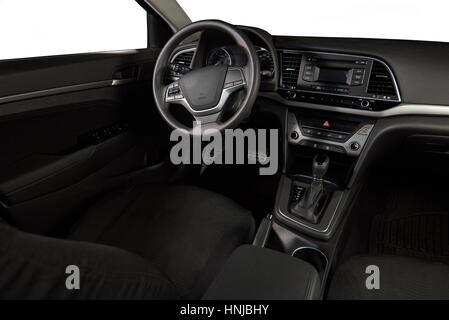 Driver modern car empty seat dashboard with isolated windows Stock Photo