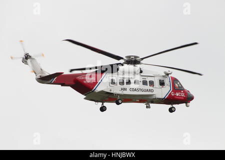 G-MCGL, a Sikorsky S-92A operated by Bristow Helicopters for HM Coastguard, at Prestwick International Airport in Ayrshire, Scotland. Stock Photo