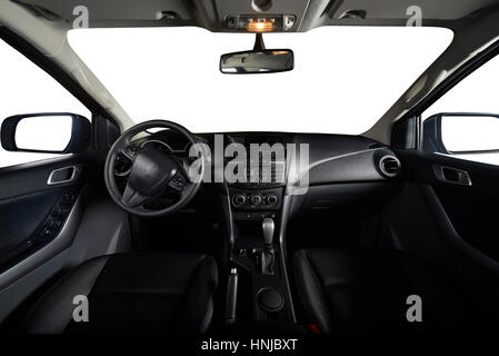 Interior of clean modern pickup truck car with isolated windows and leather seat Stock Photo