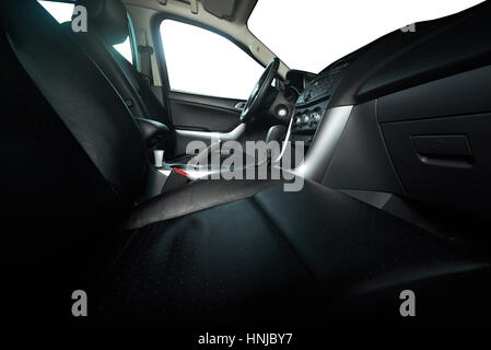 Leather seats in modern pickup truck with isolated windows Stock Photo