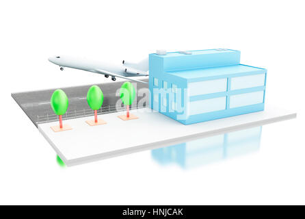 3d illustration. Airport terminal and airplane. Transport concept. Isolated white background Stock Photo
