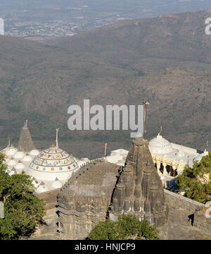 Jain temple complex on the holy Girnar hill near the Junagadh city in Gujarat. India Stock Photo