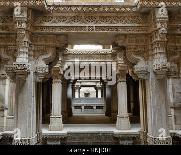 Adalaj Stepwell is a Hindu water building in the village of Adalaj, close to Ahmedabad town in the Indian state of Gujarat. Stock Photo