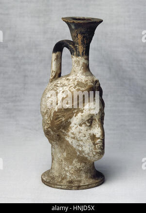 Magna Graecia. Anthropomorphic vase in the shape of female head. 5th-4th centuries BC. Terracotta. Parfum Museum. Barcelona. Catalonia. Spain. Stock Photo