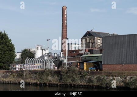 Cardiff, Wales, UK - February 13 2017: Regional brewery factory adjacent to Cardiff Central Railway Station, operated by S.A. Brain & Co. Ltd. Since 2 Stock Photo