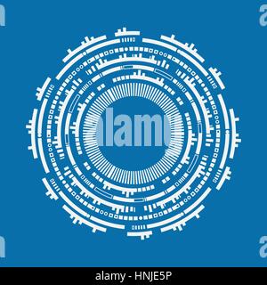 Futuristic graphic user interface. Abstract techno circle. Illustrated vector with solid and flat color design. Stock Vector