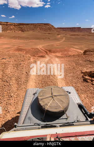 4x4 vehicle oldtimer driving off road, Morocco Stock Photo