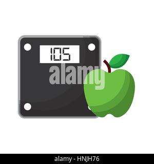 weight scale device  and apple icon over white background. healthy lifestyle concept. colorful design. vector illustration Stock Vector