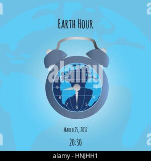 Earth and alarm clock on map background. Could be used in World Sleep Day vector illustration. Stock Vector
