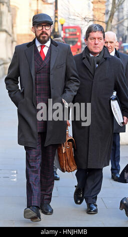 Arran Coghlan (left) outside The Royal Courts of Justice, London, where an inquest into the death of Stephen Akinyemi at Coghlan's home in 2010 is taking place. Stock Photo