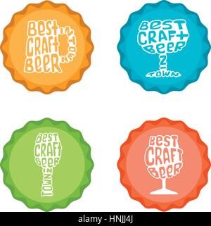 Hand drawn handmade colorful lettering beer badge. Text Best Craft on emblem. Beer glass. Logo template and design element for bar, pub, menu, store,  Stock Vector